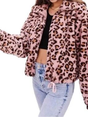 Victoria's Secret Pink Leopard Faux Fur Bomber Jacket